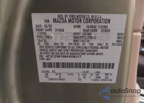 2008 Mazda Tribute S Sport from USA, damaged, VIN 4F2CZ96198KM06317